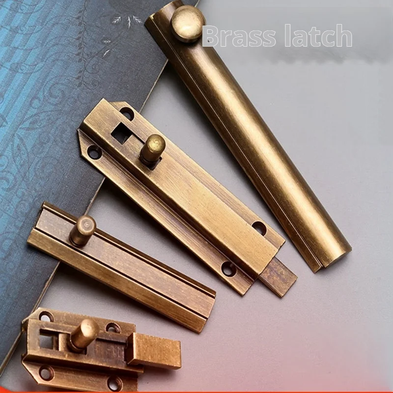 1PCS Cabinet Door With Pure Brass Bolt Window Bolt Concealed Door Latch Antique Copper Color Vintage Wooden Door Lock Buckle