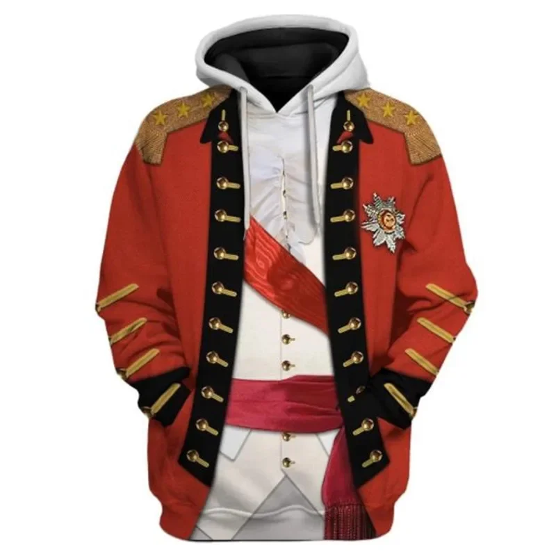 Sweat à capuche Napoléon rouge imprimé en 3D pour hommes, veste zippée, sweat-shirt d'Halloween, costume de cosplay, pull décontracté, haut, RZ2861, nouveau