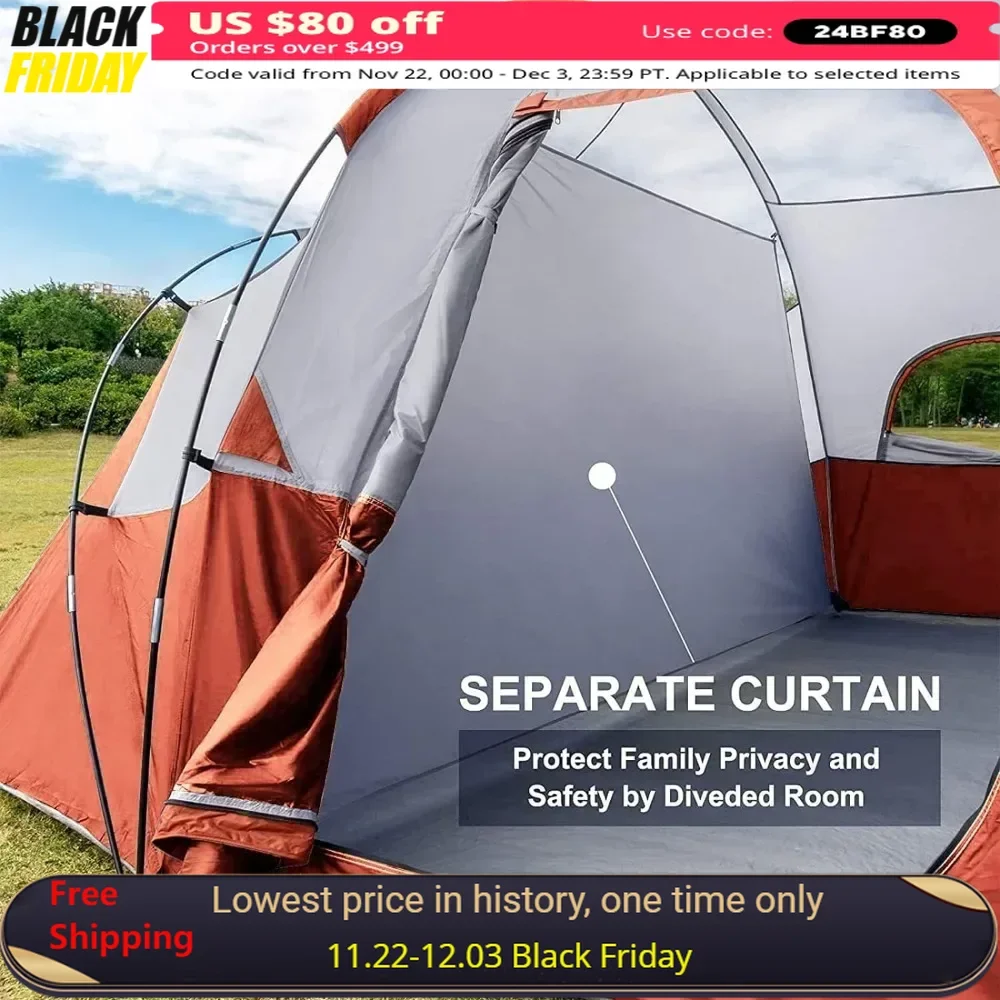 Camping Tent - Portable Easy Set Up Family Tent for Camp, Windproof Fabric Dome Tents Outdoor for Hiking, Backpacking, Tents