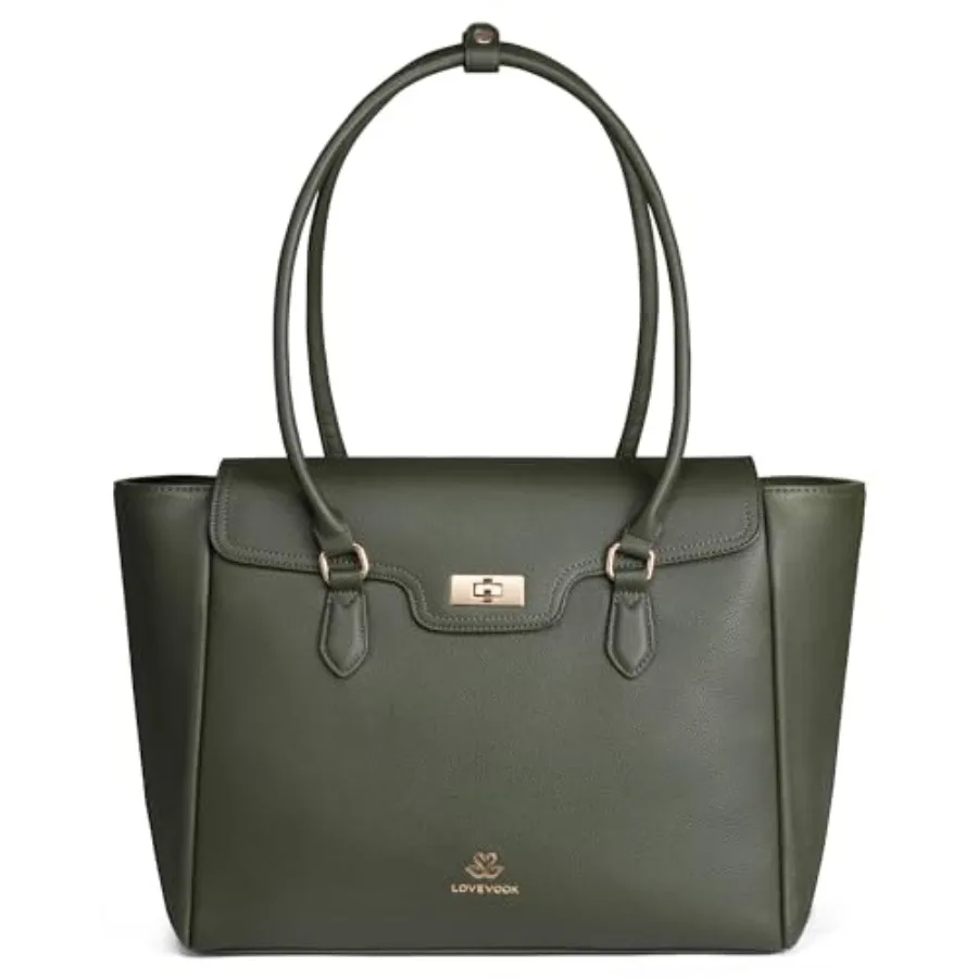 

LOVEVOOK Laptop Bag for Women Soft Leather Work Bag, Office Shoulder Tote Purse Professional Briefcase with Flap Design