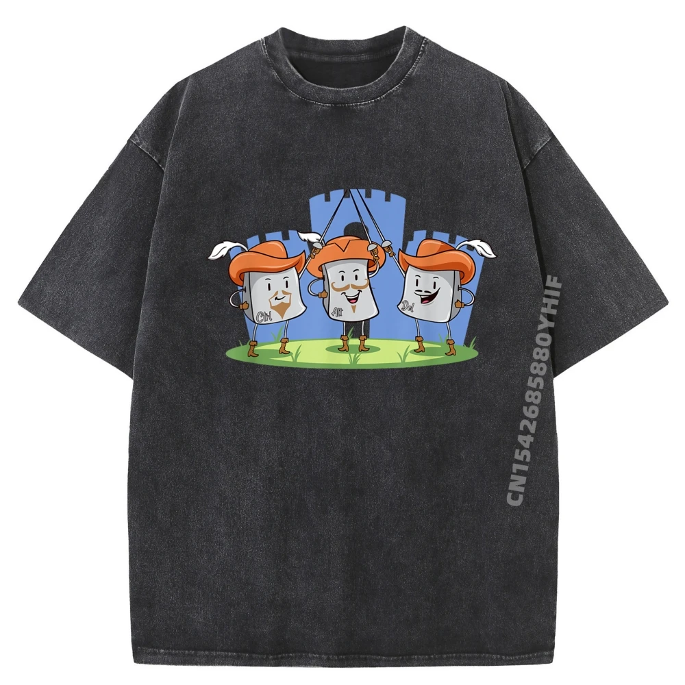 

Funny Computer Nerd Saying 3 Musketeers Plus Size Men Clothing Luxury Designer Funny Washed Shirt Graphic Tops