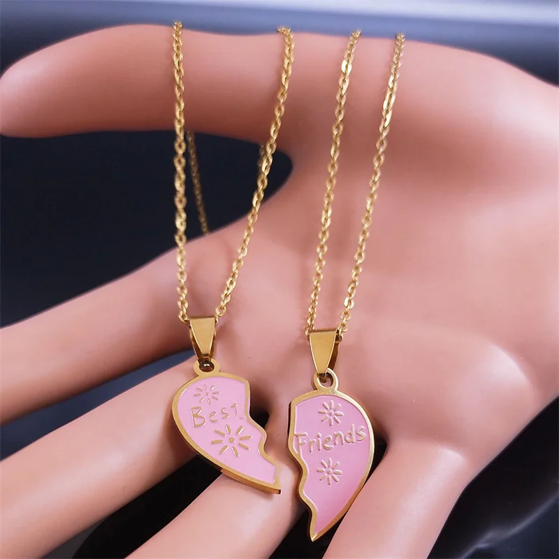 Couple Two Parts Best Friends Pendant Necklace Stainless Steel Broken Heart Puzzle BFF Necklace Friendship Gift Jewelry collar