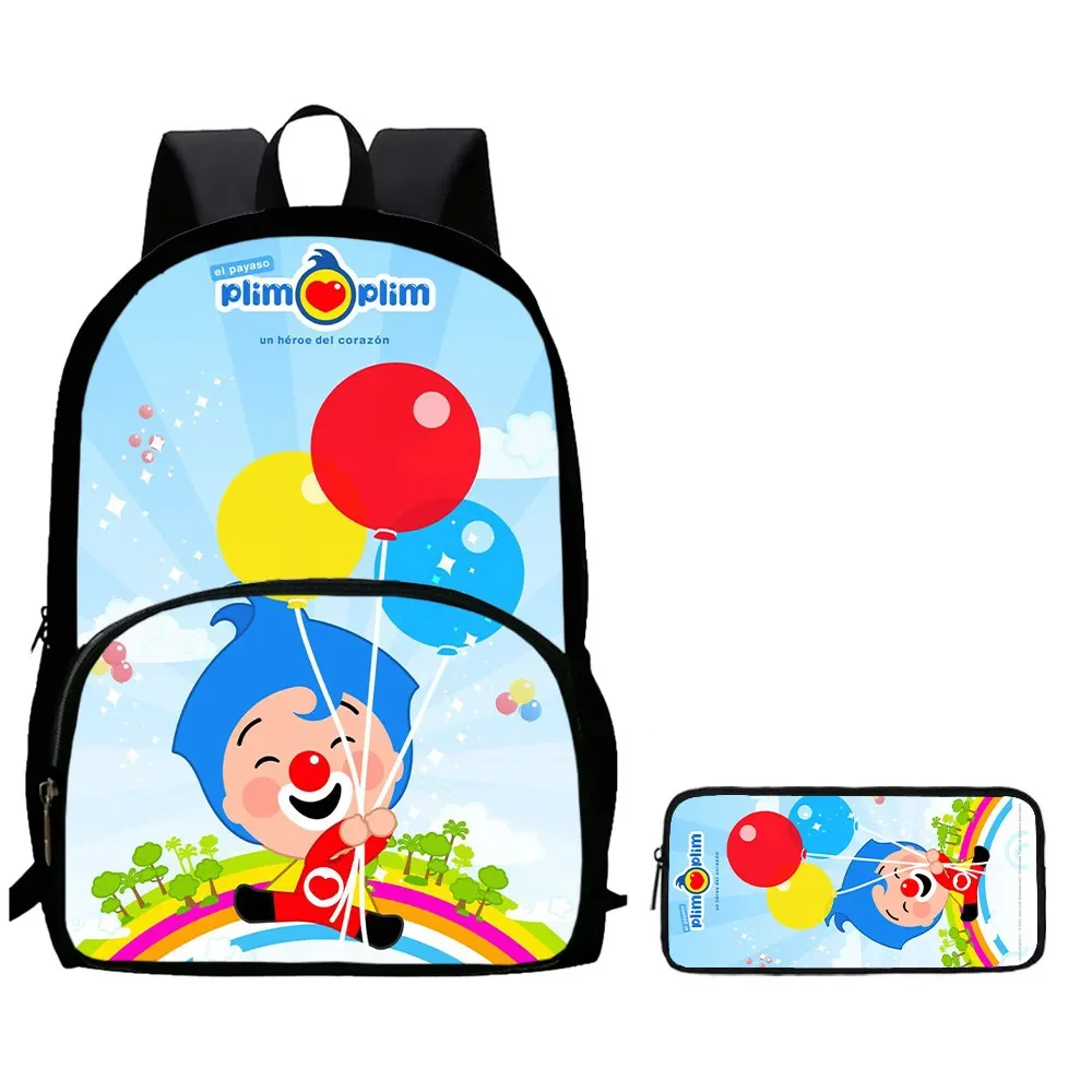 2Pcs Set School Backpack with Front Pocket,Cartoon Plin-Plin School Bags for Girls Boys,Large Child Backpack for Aged 5