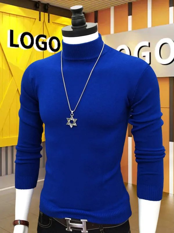 Men's Knitted Base Layer irt f High Collar Warm Pure Color Korean Sle Slim Fit Inner Wear Versatile Winter Sweater