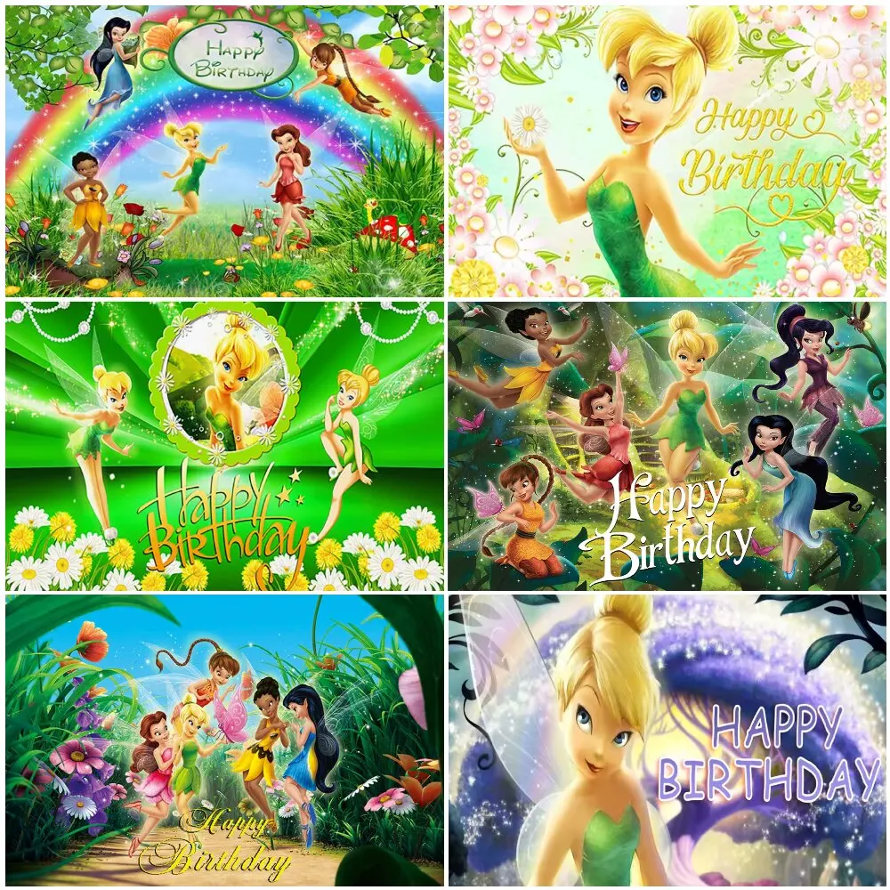 

Disney Tinker bell Girl Birthday Backdrop Green Elf Fairy Princess Background Decoration Kid Baby Shower Baptism Party Supplies