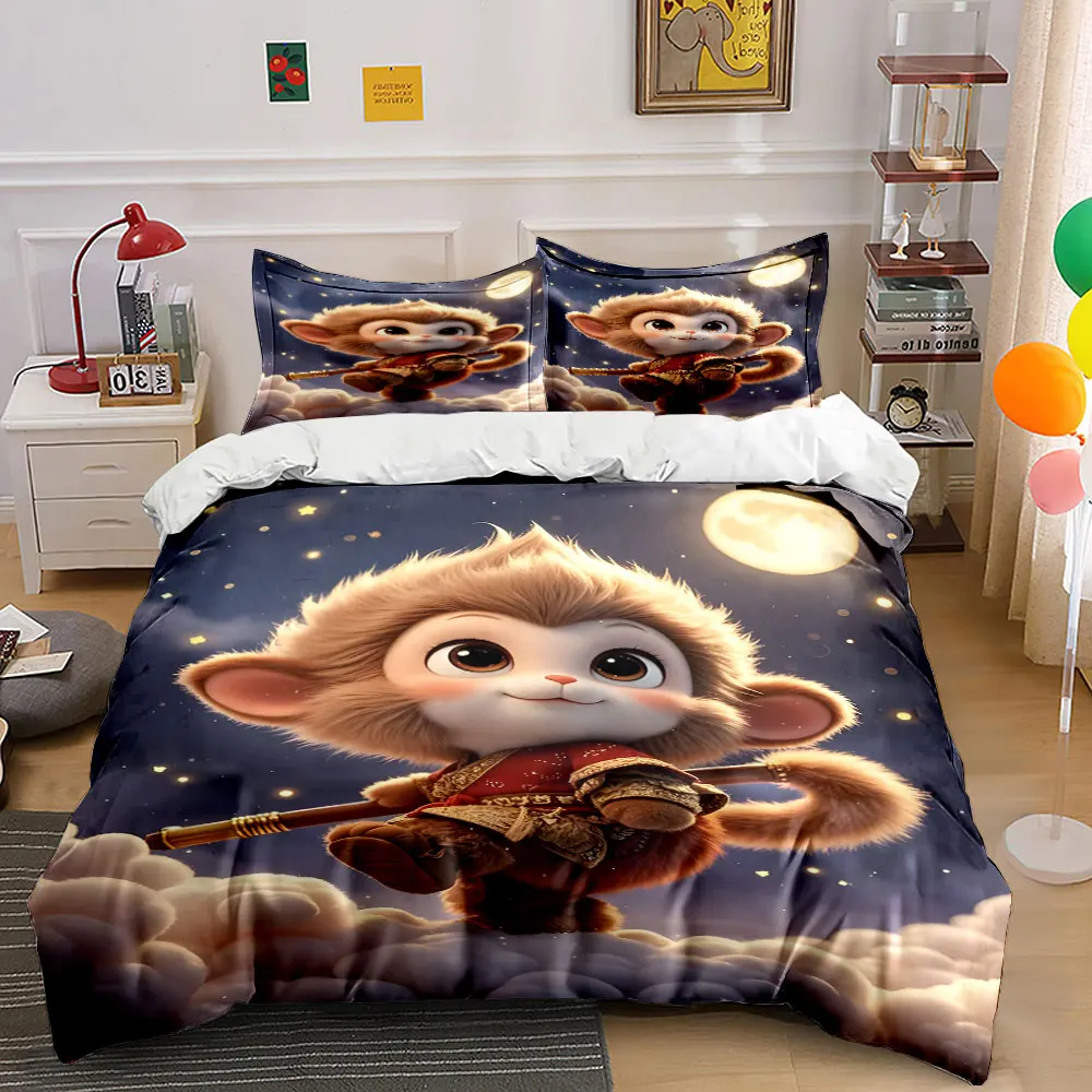 Adorable monkey on clouds under moon Print Bedding Set 1Duvet Cover 2Pillowcases for Adult and Children Luxury Gift Full Size
