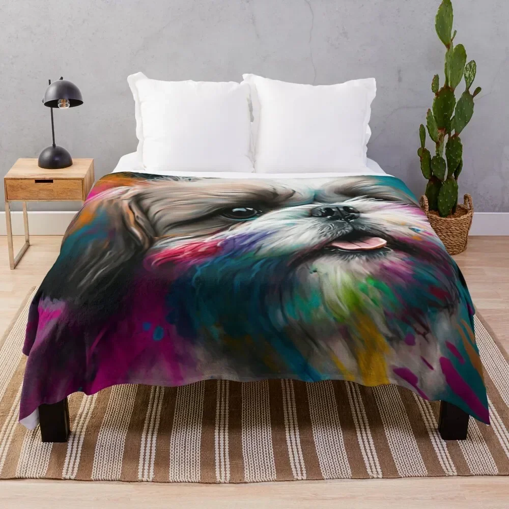 

Shih Tzu Synesthetic Splash Painting Artwork Throw Blanket Luxury Brand Luxury Thicken Blankets