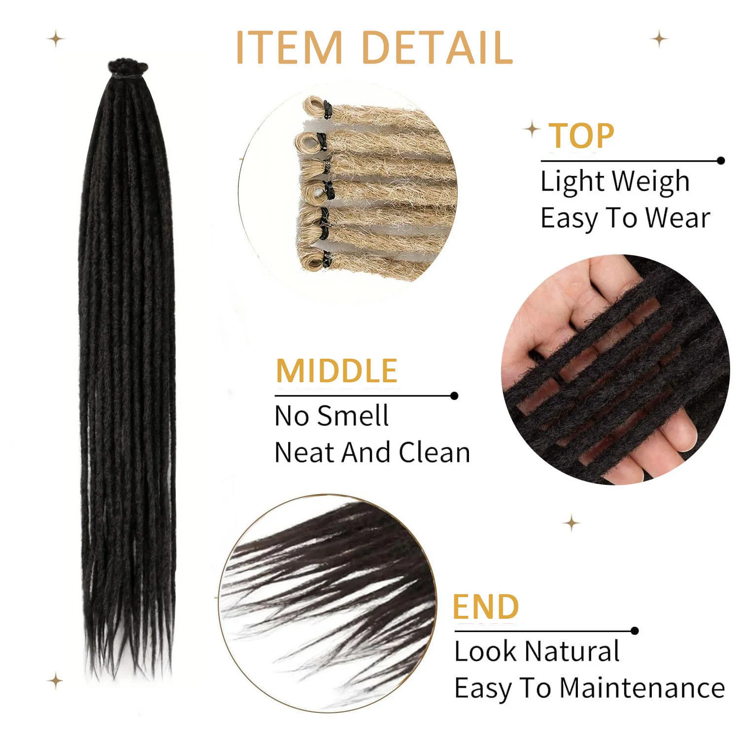 Extensiones de rastas de doble punta de 24 pulgadas, extensiones de rastas sintéticas rectas, extensiones de rastas de hebras