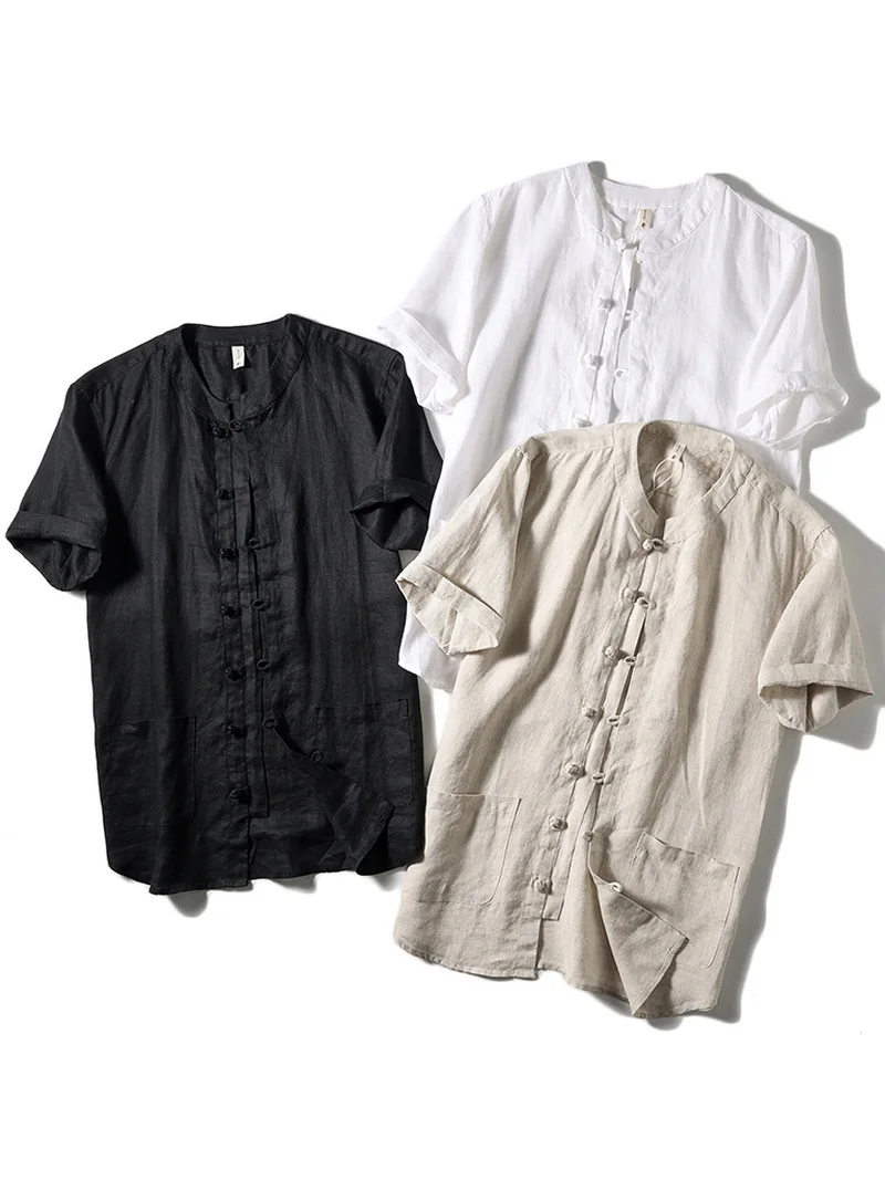 

New Chinese Sle Loose Casual Linen ort Sve irt Men's Summer Breathable round Ne f Sve irt Youth ular