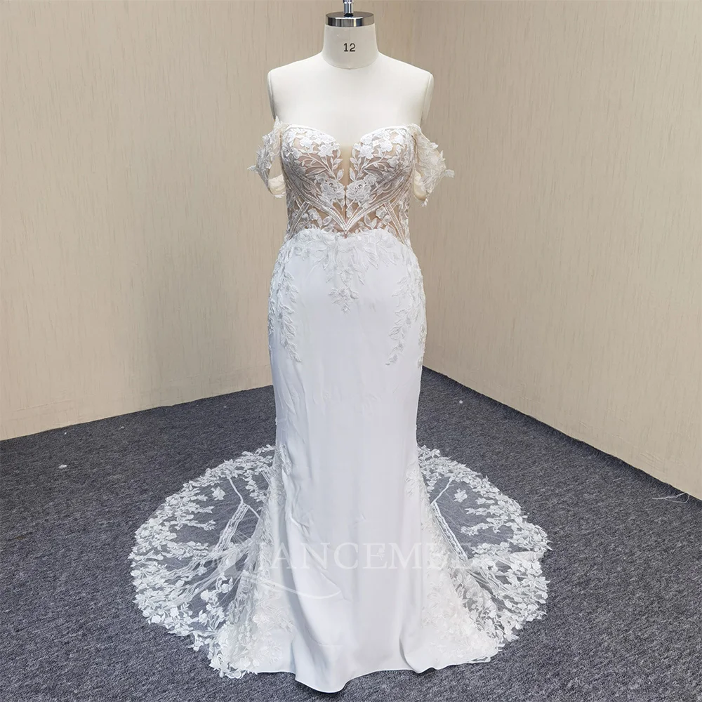 

Exquisite Ivory Lace A Line Strapless Scoop Wedding Dress Photoshoot Sleeveless Floor Length Bridal Gown Free Custom Zipper