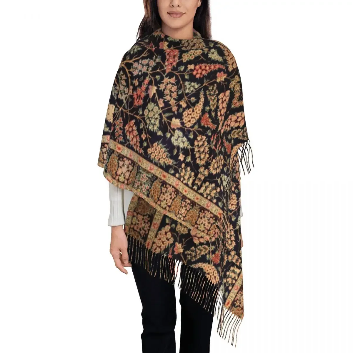 Persian Tree Of Life Rug Tassel Scarf Women Soft Antique Bohemian Shawl Wrap Female Winter Fall Scarves