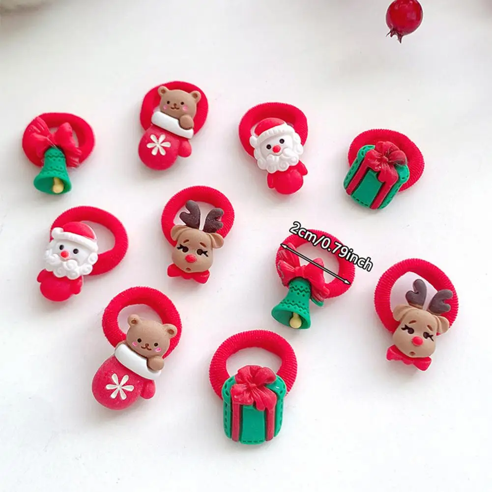 10 Pcs Girls Hair Pins Snowman Snowflake Santa Claus Christmas Themed Hair Rings Ponytails Buns Braids Christmas Hair Accessory