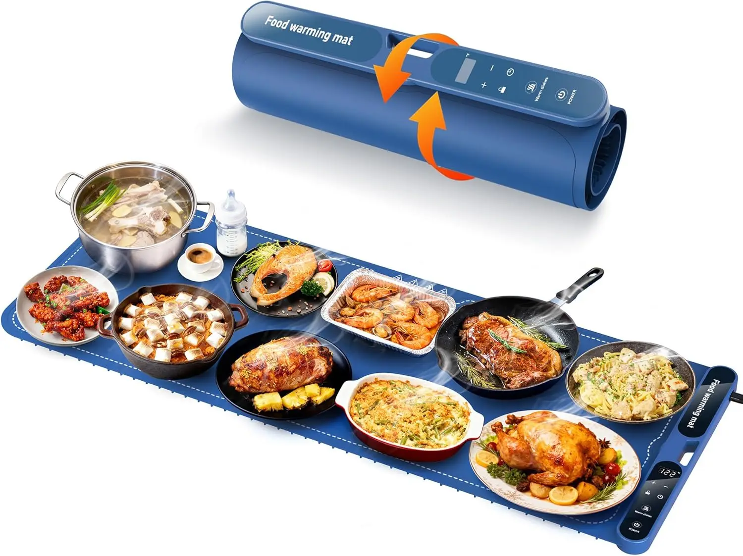 

Extra Large 40x15 Food Warming Mat with 7 Temp Levels & Timer, Rollable Silicone Electric Tray for Parties