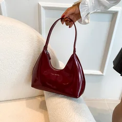Women Burgundy Shoulder Bag Luxury Design Wine Red Half Moon Handbag Fashion Pu Leather handbag Small Crescent Underarm Bags New