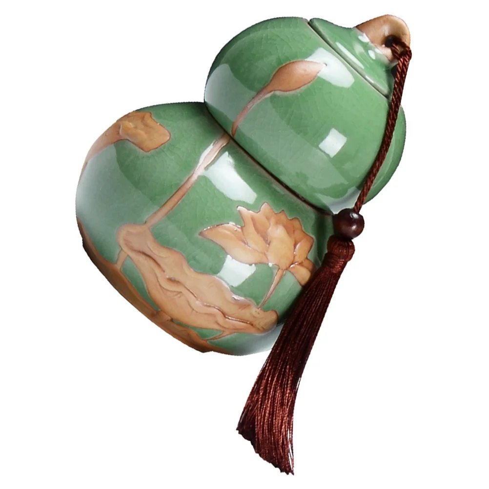 

1Pcs Kiln Ceramic Tea Canister Gourd Shape Sealed Jar Tea Leaf Storage Pot Home Decorative Jar Ceramic Storage Can