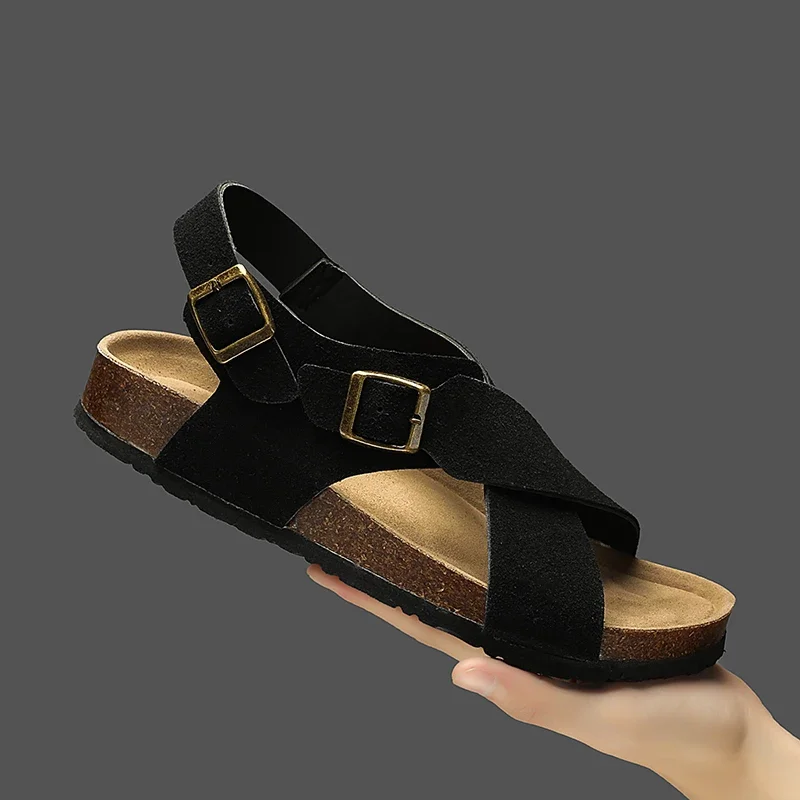 

Leather Cork Flip-flops Male Couple Vintage Summer Wear Muller Slippers Fashion Casual Beach Sandals 2025 Zapatos Hombre Male
