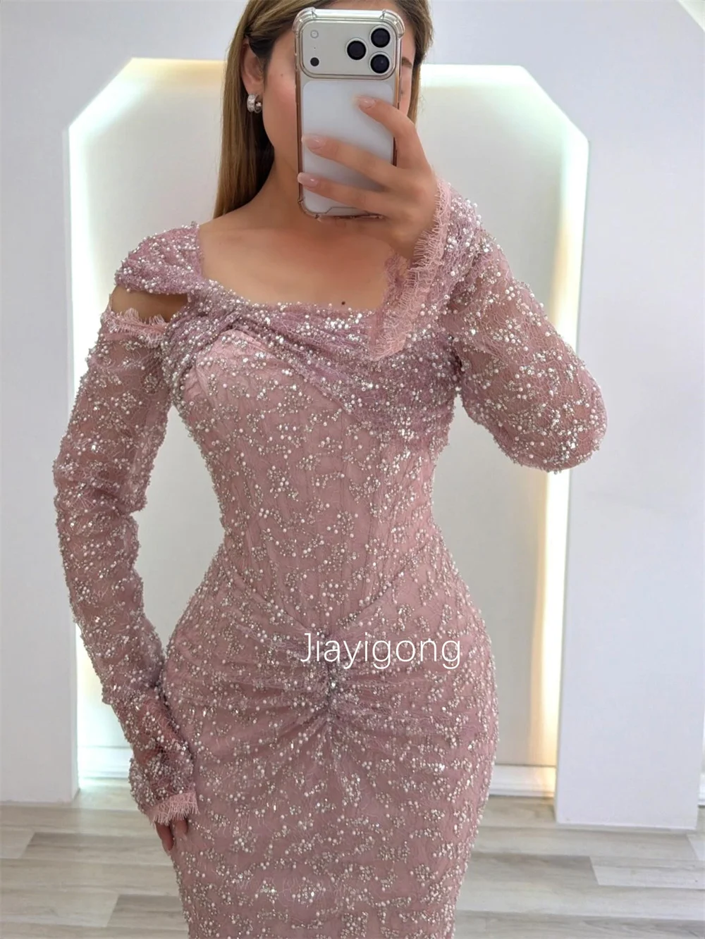 Customized Matching Jersey Pleat Trumpet Off-the-shoulder Long Bespoke Occasion Evening Dresses High Quality