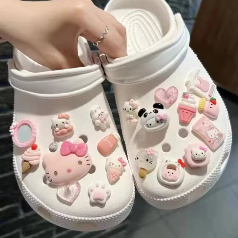 Mesuca Pink Series Hello Kitty Shoe Charms Set Kawaii Resin Decoration Accessories Removable Shoes Accessories Xmas Party Gifts
