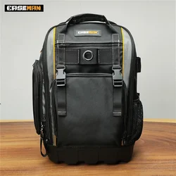 Waterproof Tool Backpack with Multi-pockets Rubber Bottom Puncture-resistant Tool Bag Heavy Duty Electrician Tool Organizer