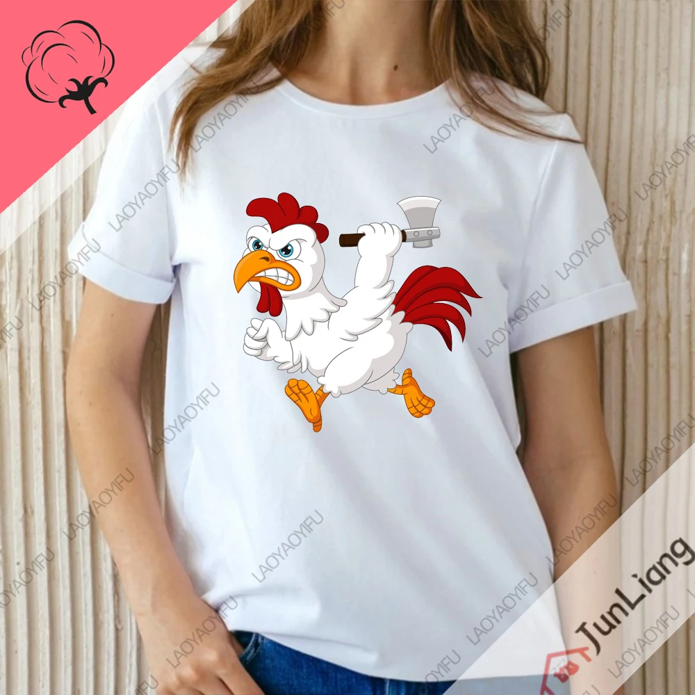 Funny Chicken What The Cluck Manga Men's Clothing Short Sleeve Tee Graphic T Shirts Y2k Streetwear Oversized T-shirt T-shirts