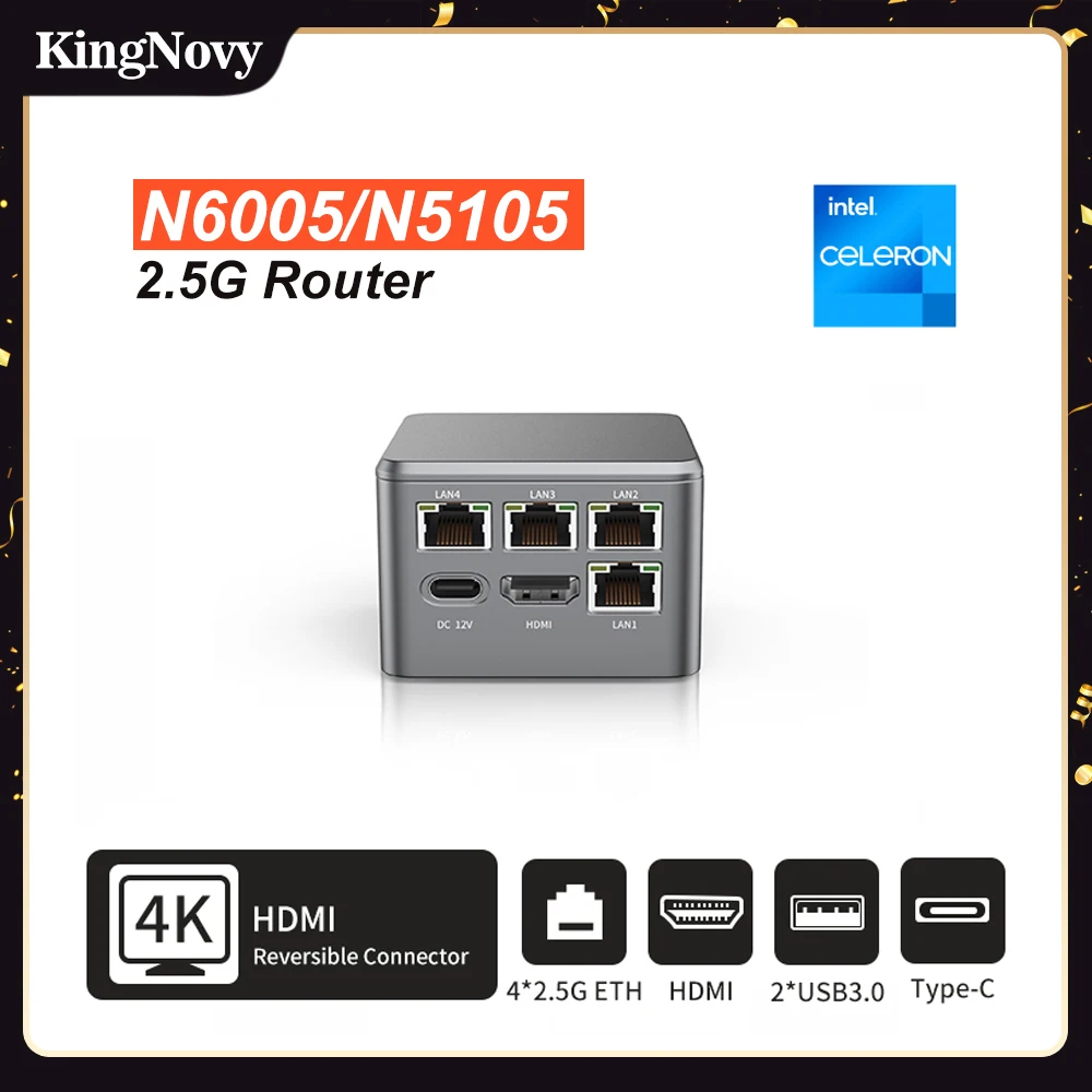 Карманный роутер 2,5G Pentium N6005 Celeron N5105 4x Intel i226-V Box брандмауэр мини-ПК NVMe HDMI2.0 Type-C Proxmox OPNsense ESXi