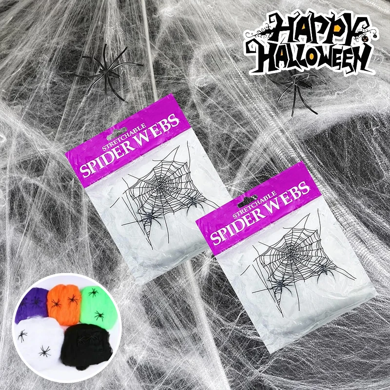 Fake Spiders Super Stretch Cobwebs Halloween Decor Giant Spider Web Scary Indoor Outdoor Party Props Haunted House Decor Must