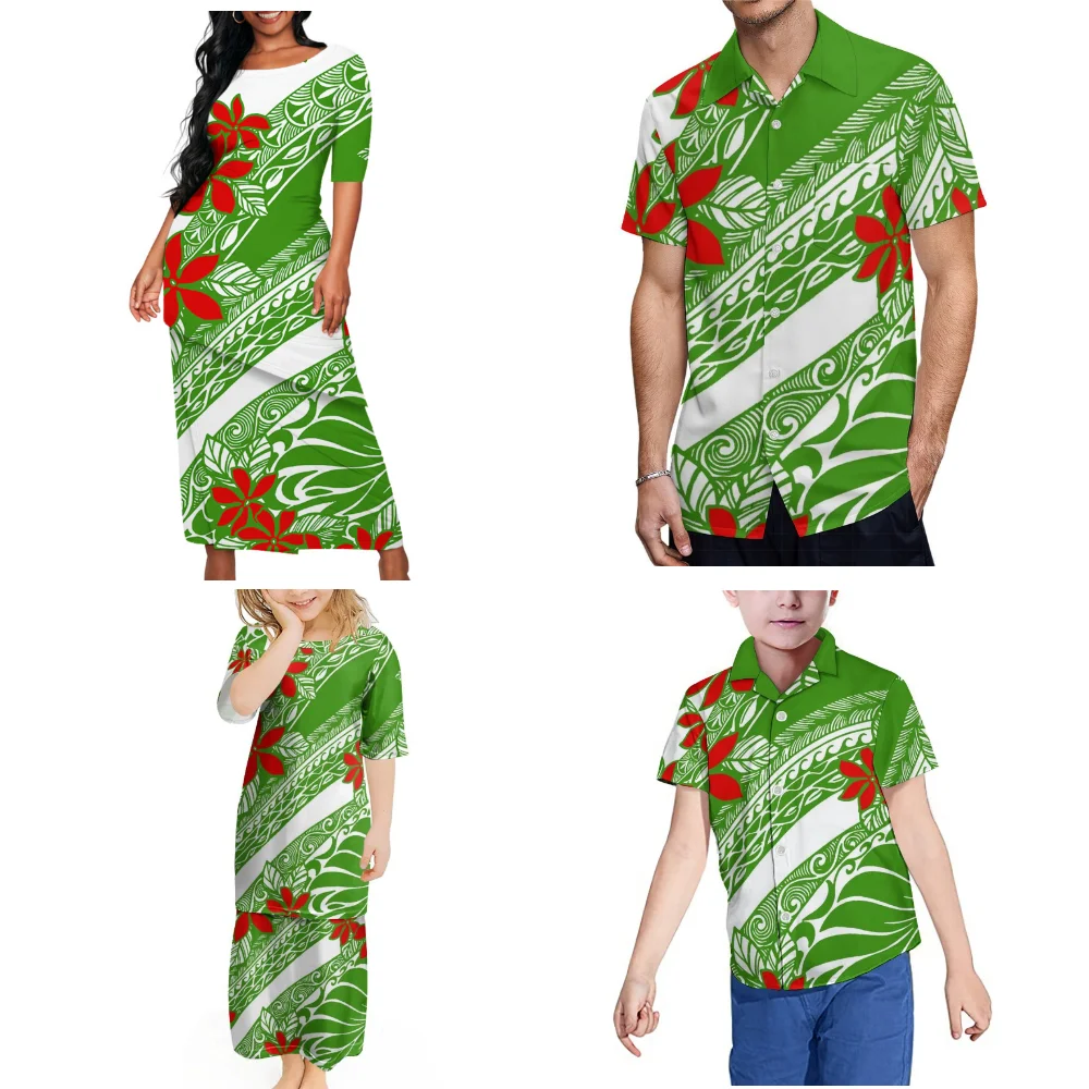 Estate manica corta festa in famiglia Set Samoa stampa floreale personalizzata polinesiana donna ragazza Puletasi uomo ragazzo camicia 2025 nuovo modello