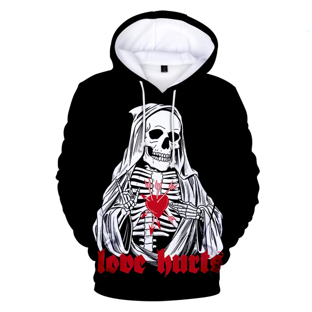 Hoodies 3D-print Skull Love Men Women Jongens Meisjes  Fashion Sweatshirts Oversized Hoodie Kids Pullovers Couple Outfit Gothic