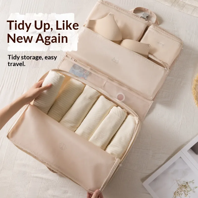6 Compartment Travel Underwear Organizer Bag Quick 10-second Packing Speed Buckle-locked Reinforced Carry Strap Multi-item Zoned Classification Luggage Trip Sundry Sorting For Female Business Travelers bag organizer