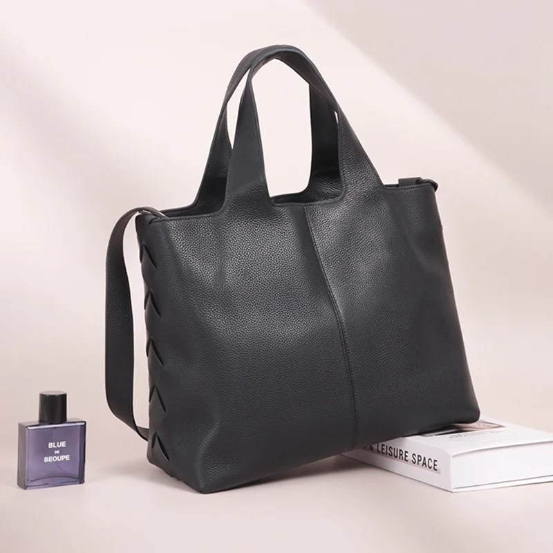2026 Nieuwe Toplaag Koeienhuid Grote Capaciteit Draagtas Dames Eenvoudige Casual Geweven Crossbody Tassen High-End Lederen Commuter handtassen