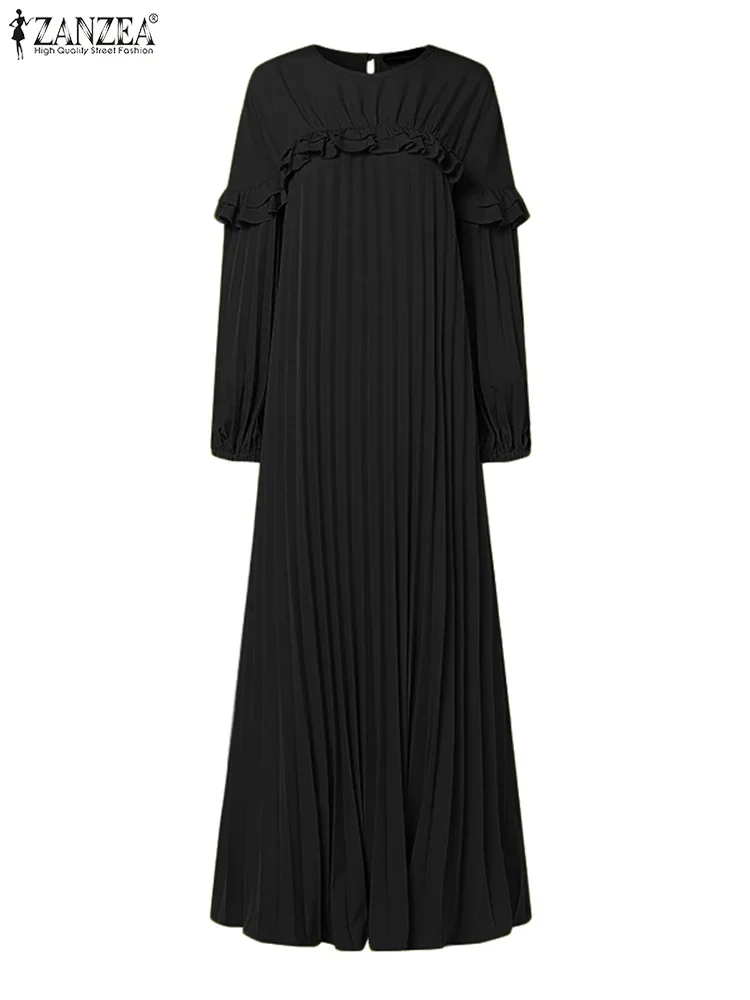 

Elegant Women Muslim Abaya Maxi Dresses 2025 ZANZEA Fashion Long Sleeve Pleated Party Sundress IsIamic Robe Ramadan Hijab Dress