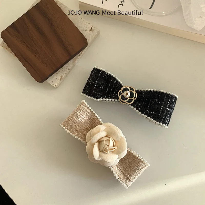 1pc Camellia Bow Spring Hair Clip Autumnl Style Elegant Back of Head Hair Claw for Women Half Up Ponytail Holder