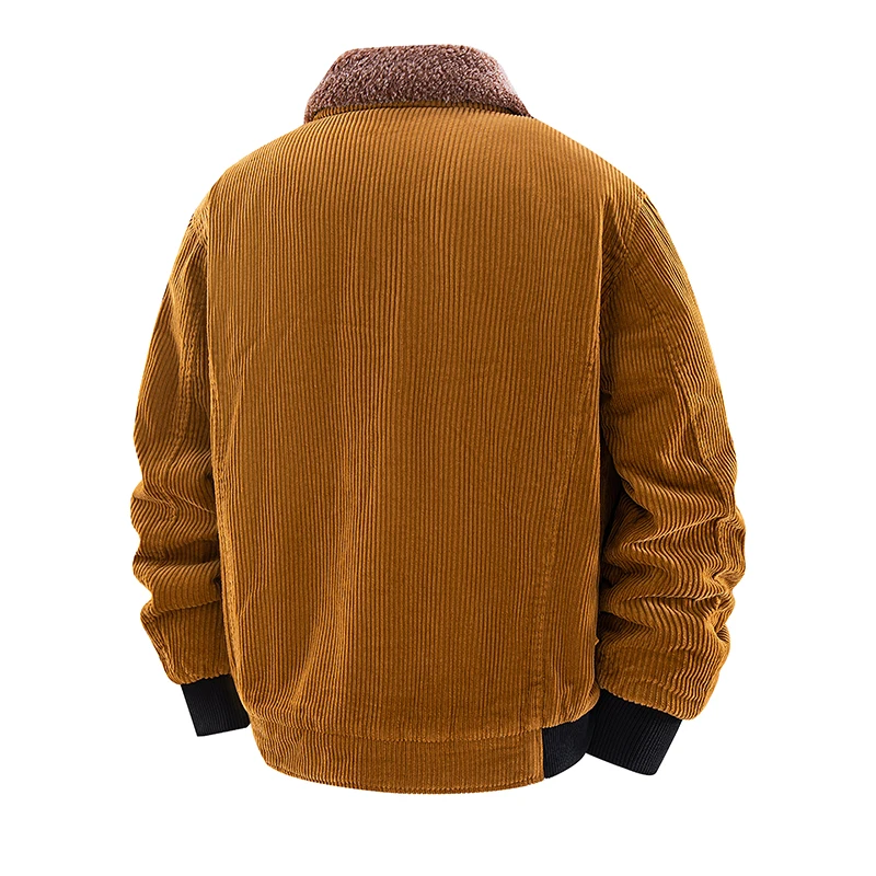 Man Cargo Parkas Classic Sherpa Cotton Jacket Winter Men Fleece Casual Corduroy Jacket Coat Man Thick Vintage Lapel Jacket Parka