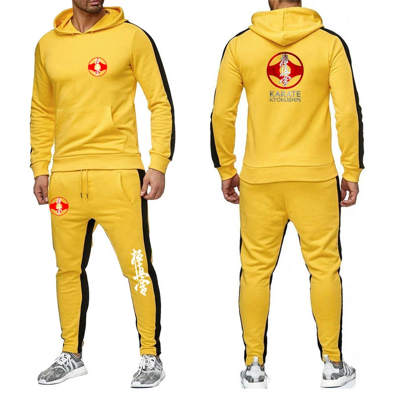 Kyokushin Karate 2023 Men's High quality Harajuku Round Neck keep Warm Solid Color  Slim Fit Sweater + Trousers Sportswear Suit