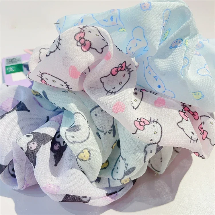 سانريو الدانتيل Scrunchies مرحبا كيتي كورومي سينامورول مرونة إكسسوارات الشعر شخصيات كرتونية طباعة رئيس حبل مرحبا كيتي أغطية الرأس