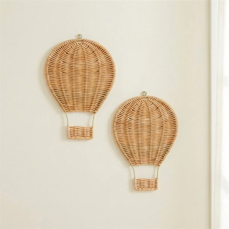 Ins Handmade Rattan Hot Air Balloon Wall Ornaments Children's Room Hanging Decoration Home Crafts Baby Nursery Decor Photo Props