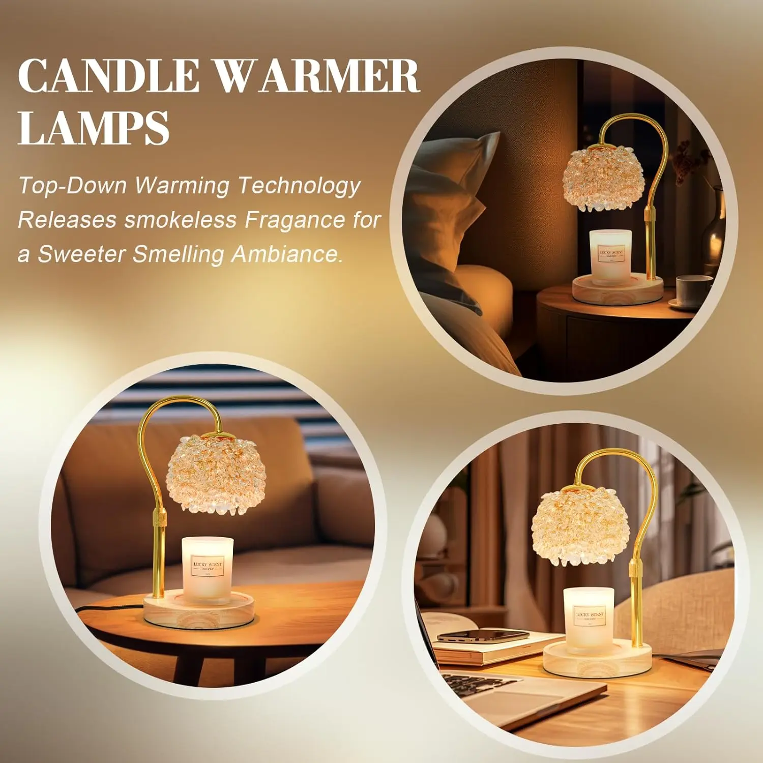 Lampada scaldacandele dimmerabile con timer, altezza regolabile per candele in barattolo, design in cristallo K9, regalo sicuro senza fiamma