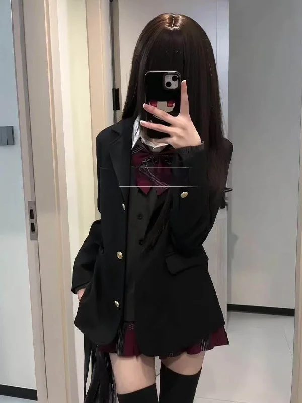 Original Jk Uniform Autumn Winter Set School Style Cardigan Sweater Blouse Skirt Four Piece Suit Women's Fashion Ensemble