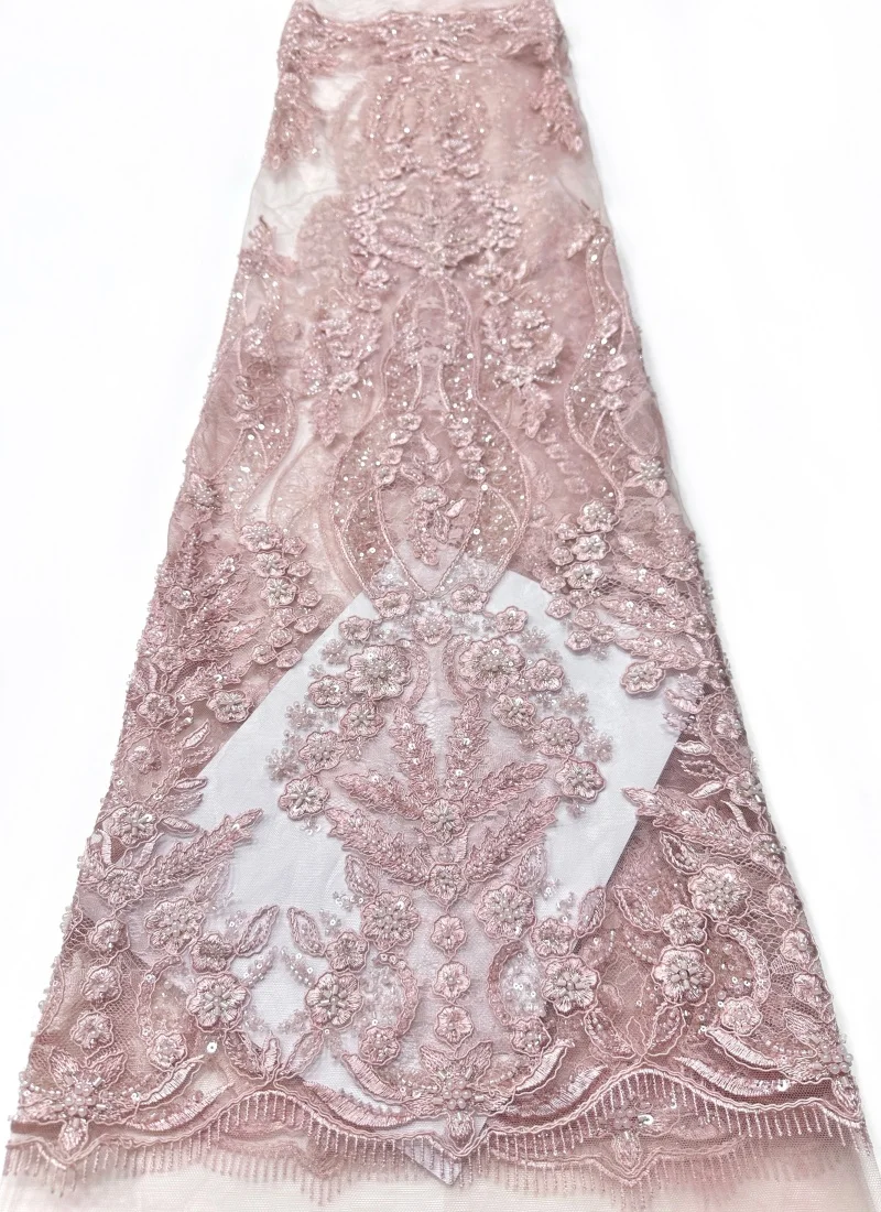 

Luxury African Heavy Beaded Lace Fabric 2026 High Quality 5 Yards Nigerian Sequins Groom Fabric Material For Wedding Dress