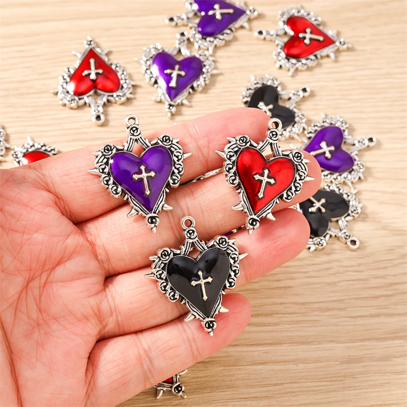 10 Stück 30 x 34 mm niedliche Emaille-Metall-Liebes-Herz-Charms-Anhänger für Halsketten, Ohrringe, Armbänder, DIY-Handwerk, Schmuckherstellung, Zubehör – Detail 3