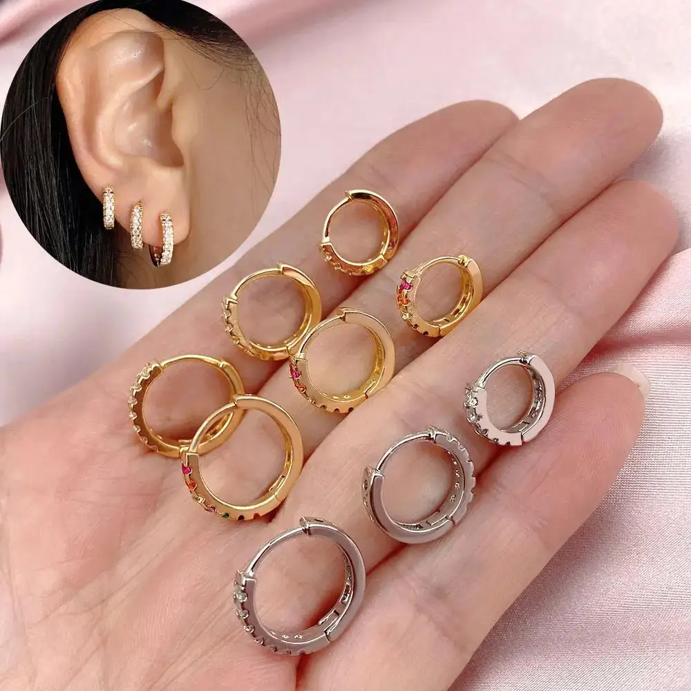 New Geometry Square Round Hoop Earrings Crystal Zirconia Small Huggie Cartilage Earring For Women Helix Tragus Piercing Jewelry