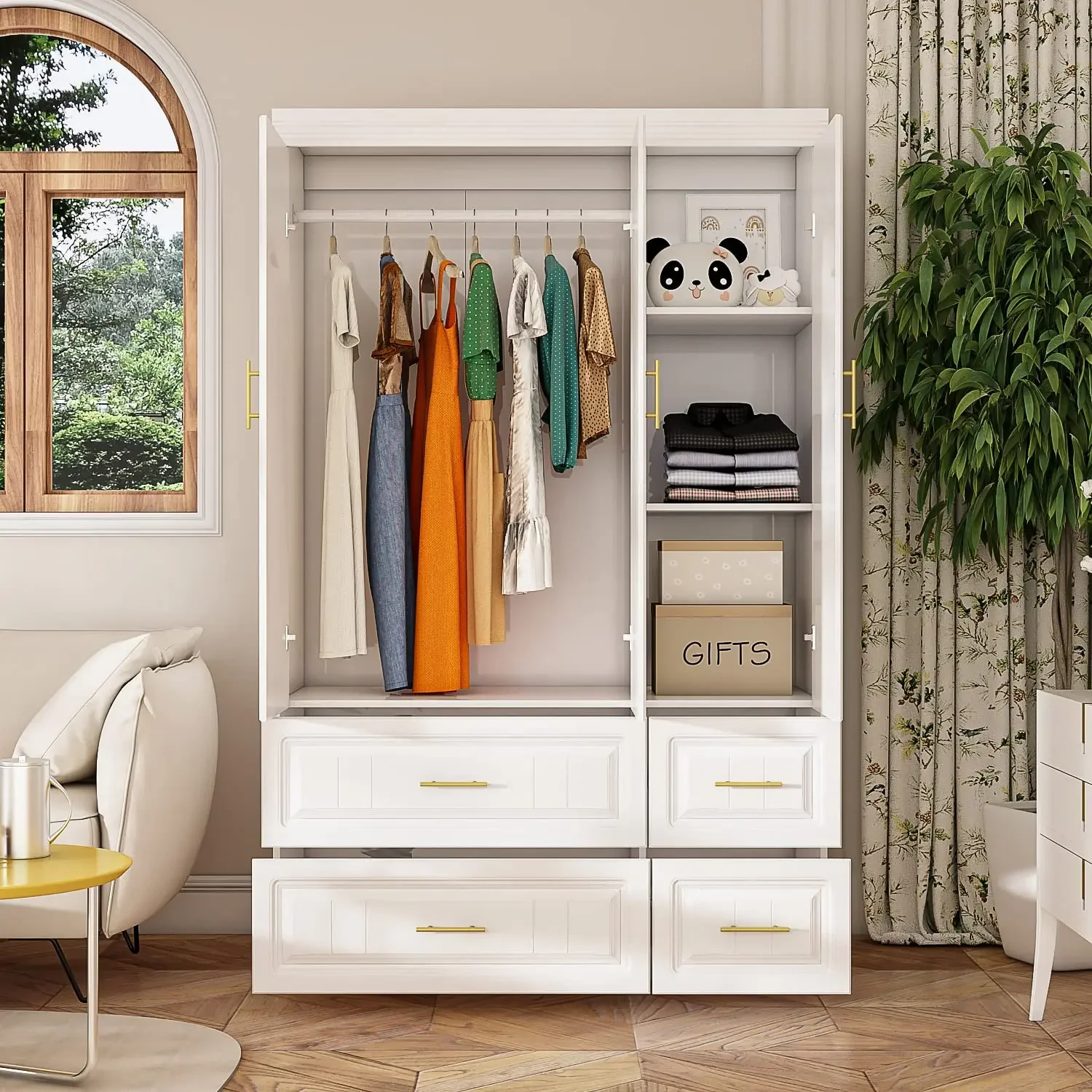 

--Custom wooden Furniture Modern White Wardrobe Closets with 3 Doors and 4 Drawers for Bedroom