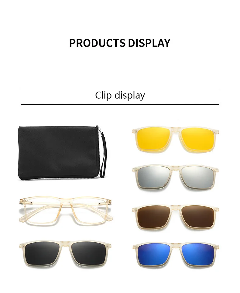 Transparente Damen-Sonnenbrille mit quadratischem Rahmen, 6-in-1-Brille mit magnetischem Clip, polarisierte Nachtsichtbrille für Herren – Detail 20