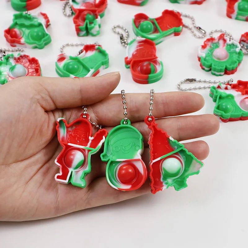 10Pcs Christmas Mini Pop Keychain Fidget Toys Xmas Trees Santa Claus Ornaments Kids Christmas Party Favors Supplies Adult Gifts - view 6