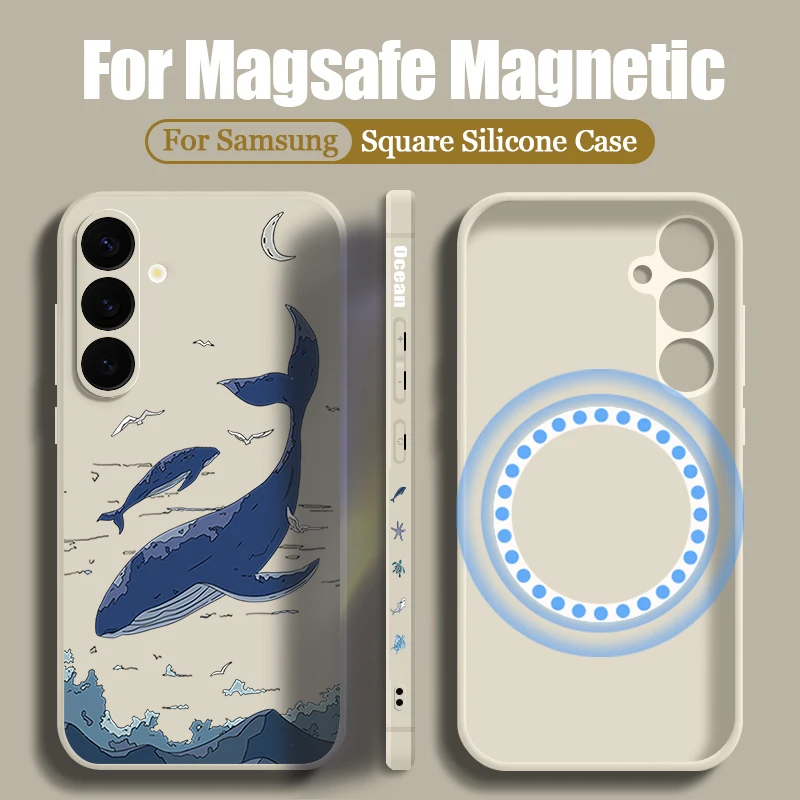 Magnetische Hülle für Samsung Galaxy S26 S25 S24 Ultra S23 S24 S25 FE für MagSafe kabelloses Laden mit Wal-Print, weiche TPU-Handyhülle