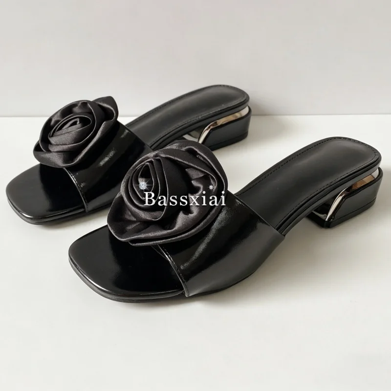 Concise Style Handmade Flower Decor Outwear Mules Spring Summer Slingbacks Open Toe Slim Women Slippers view 3
