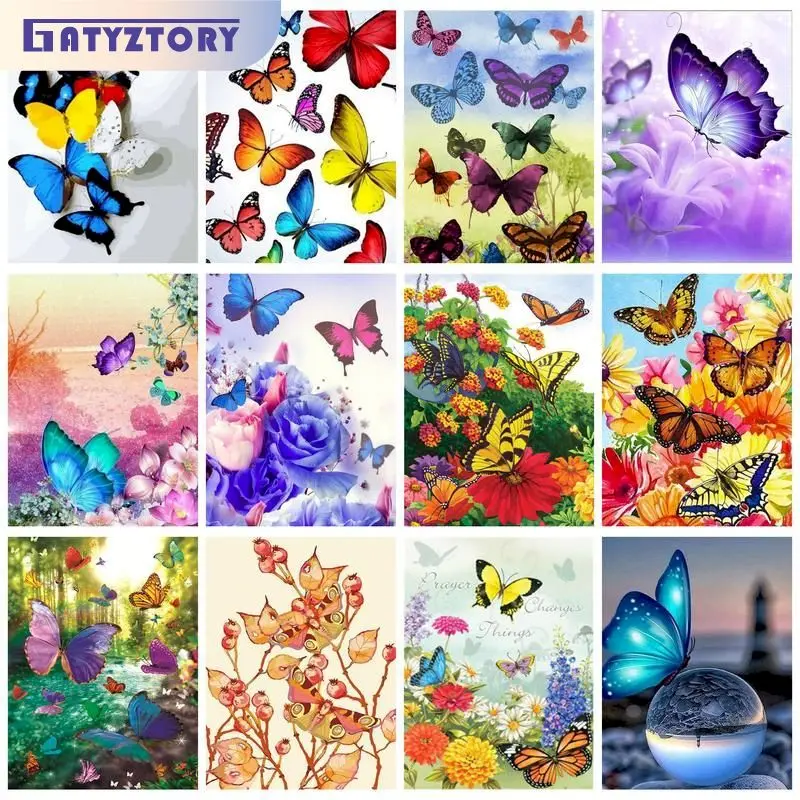 

GATYZTORY Oil Painting By Numbers Butterfly Animal Acrylic Paints Pictures By Numbers Animal Painting Living Room Decor