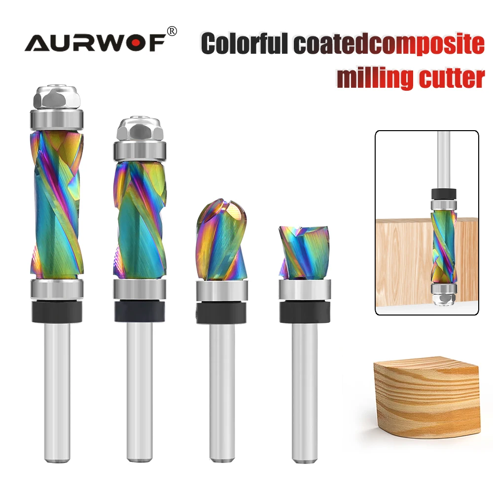 AURWOF 1pc 1/4 Shank Solid Carbide Nano Coating Compression Flush Trim CNC Bit Router Bits Woodworking Milling Cutter Z07C1325CC