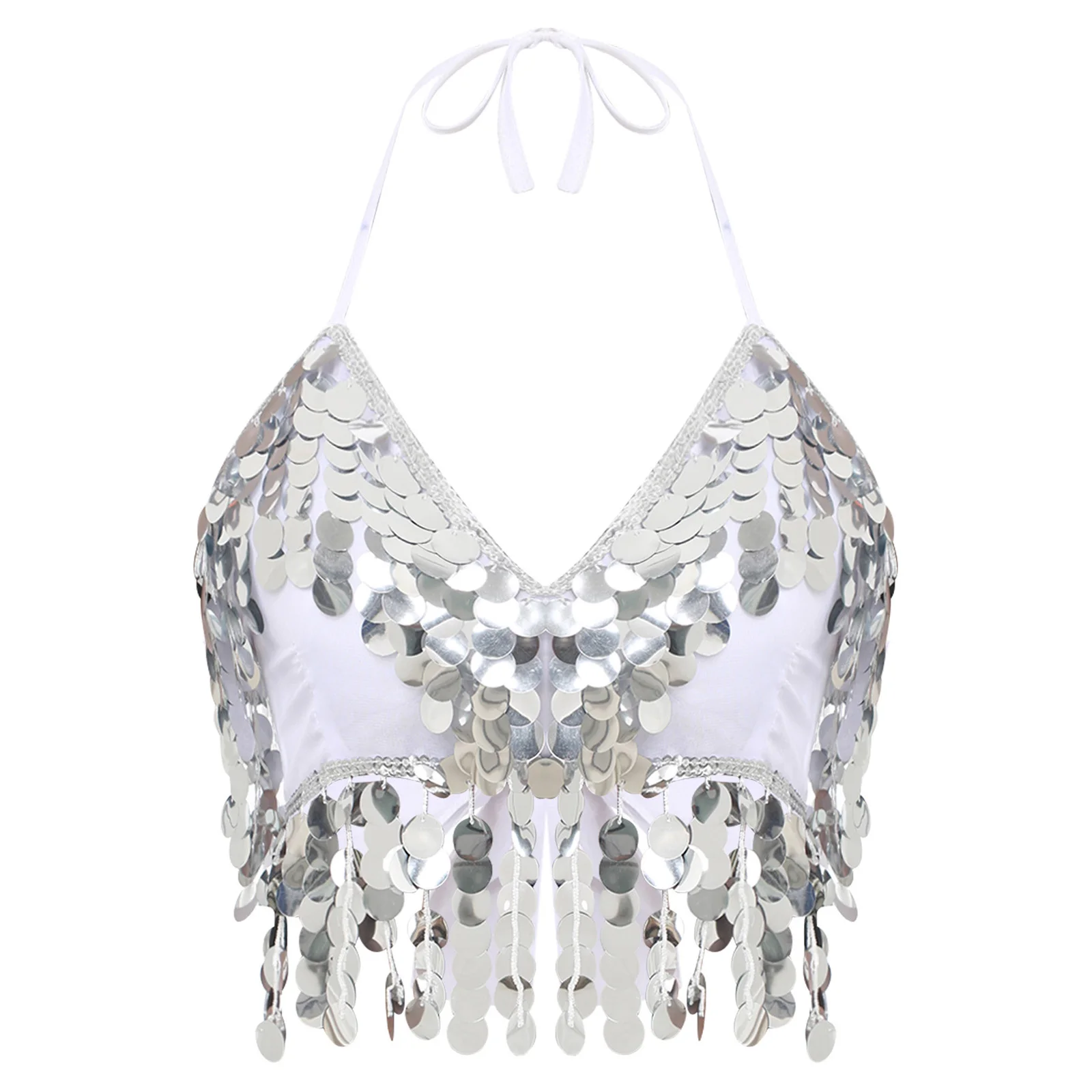 النساء سباركلي الترتر الرقص الشرقي حمّالة الصّدر الرسن مطرزة هامش الدانتيل متابعة الصدرية المحاصيل القمم لأداء الرقص الشعبي فئة الرقص