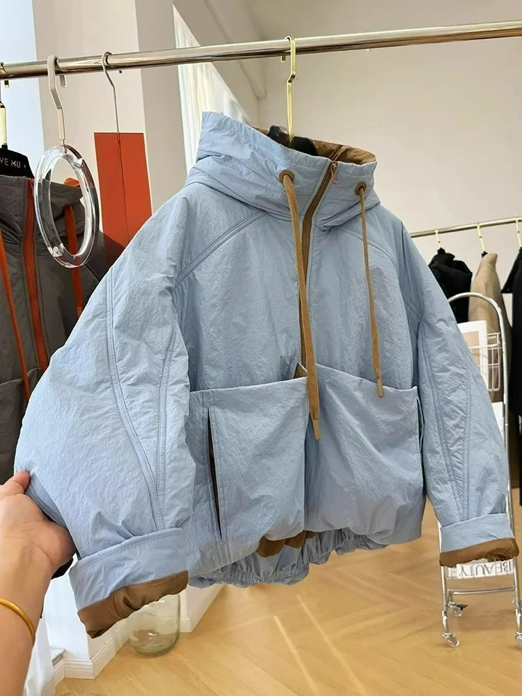 Korean Hooded Cotton Jacket for Women 2026 Winter New Thicked Warm Coat Fashion All-match Loose Long Sleeve Tops Outwear